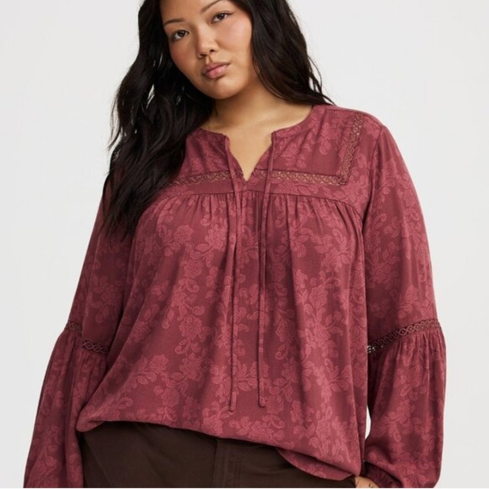 Torrid Tie Front Long Sleeve Floral Blouse